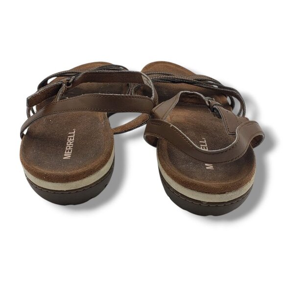 Merrell Earth Sandals Womens 11 Leather Criss Cross Buckle Brown‎ - Picture 7 of 9